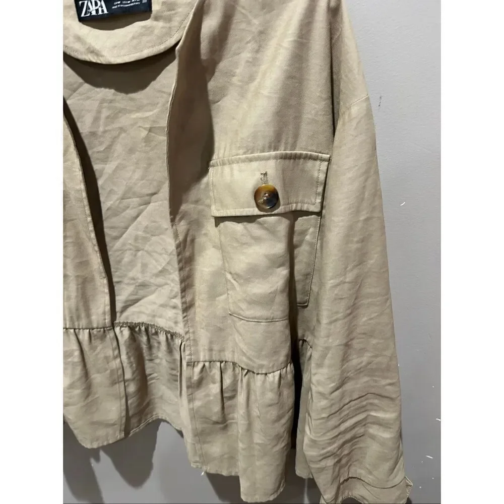 ZARA Viscose Blend Field Utility Jacket Open Front Peplum